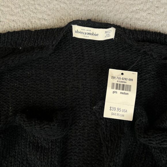 Abercrombie & Fitch Cardigan Sweater Girls M 12 Black White Fair Isle Open Front - Picture 4 of 11